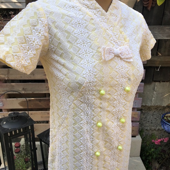 Vintage dress 60s size xmall small yellow mini - Picture 2 of 7
